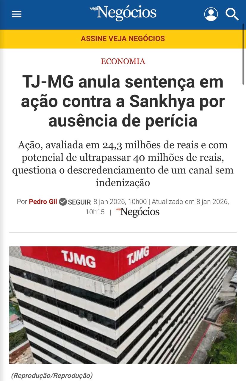 Veja Negócios — TJ-MG anula sentença em ação contra a Sankhya por ausência de perícia